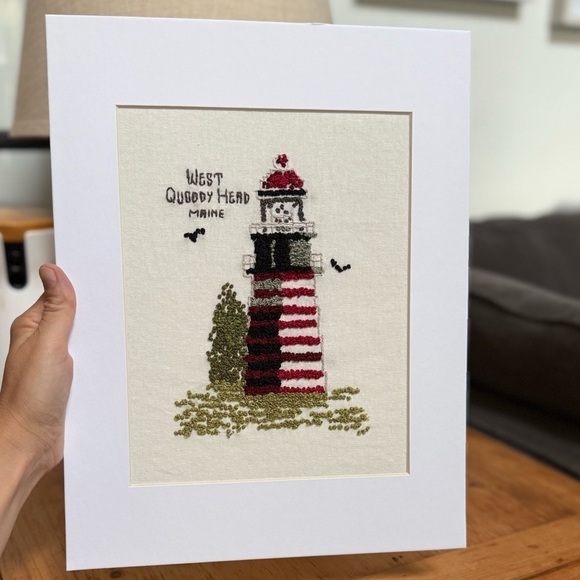 Hand Crafted Other - West Quoddy Head Lighthouse Embroidered Art